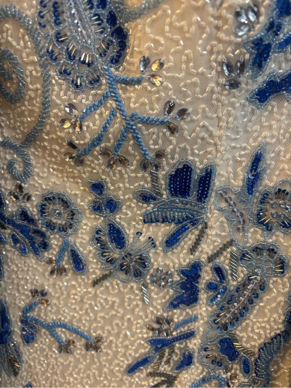 Jovani White and Blue Strapless Floral Prom Gown - Picture 3 of 4